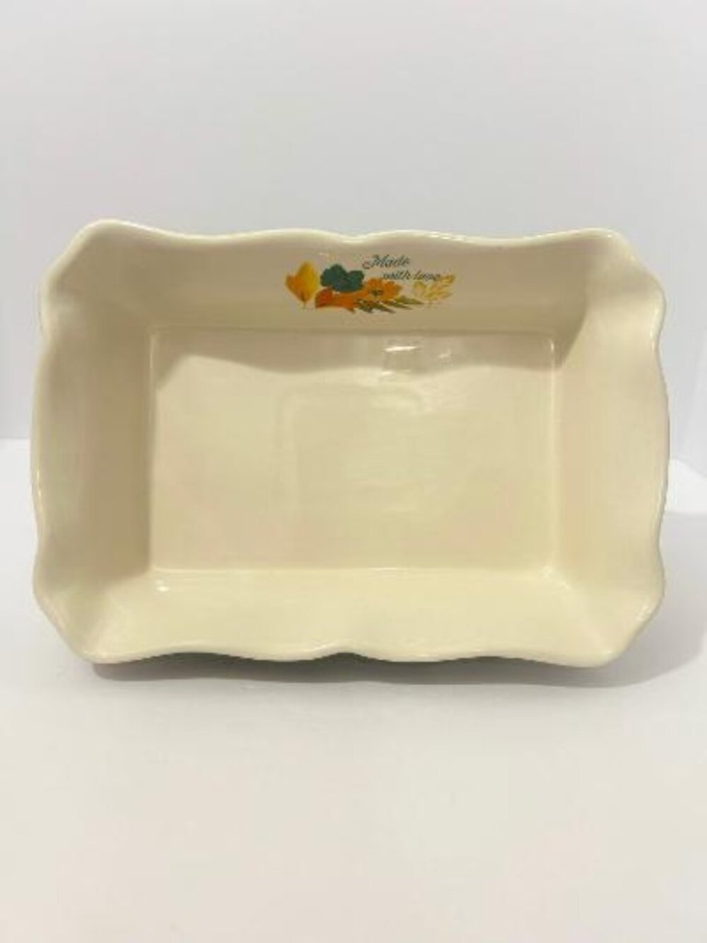 The Pioneer Woman Casserole Baking Ceramic Dish "Made With Love" Ruffled Edges
